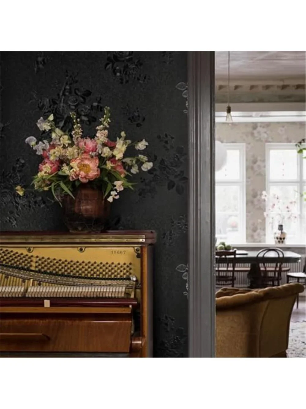 Black Floral Peel Stick Wallpaper Embossed Textured Removable Vinyl Contact